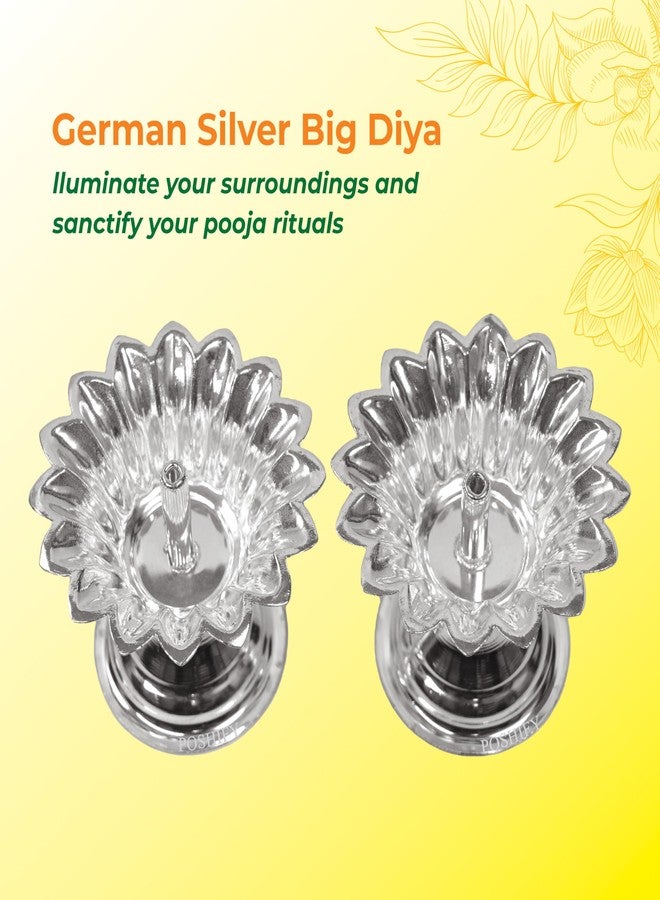 POSHIFY German Silver Big Diya Set of 2, Pooja, Home Decor, Meditation, Silverware, Diwali Decorations, Diwali Gift, Wedding Gift, Pooja Samagri, Room Decor, Luxurious Diya Set_2 - Image 3